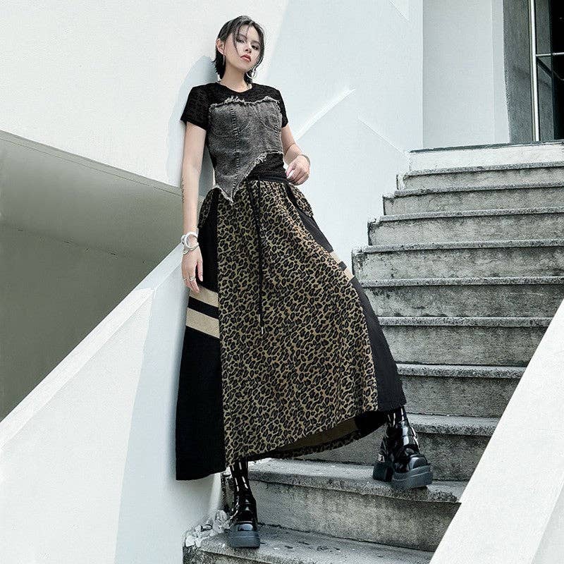 Sheer Trend - Wholesale Skirt - Women's - Camouflage Leopard Denim High Waist Skirt1