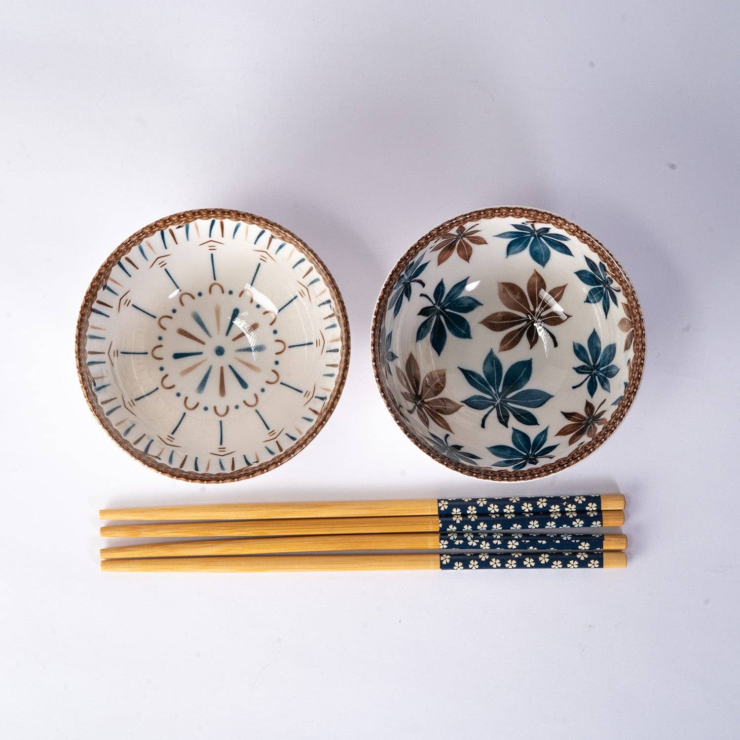 Urban Tokyo - Wholesale Bowl - Floral Arabesque Double Rice Set of 10oz 4.5"D Bowl With Chopsticks Gift Set 1/24)1