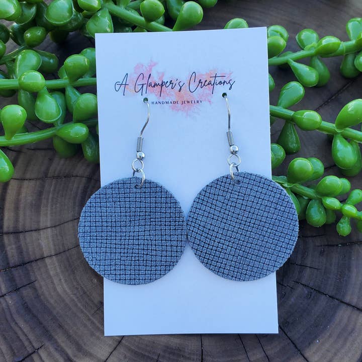 A Glamper's Creations LLC – wholesale Dangle earrings – Ash Gray Circle Drops Leather Earrings