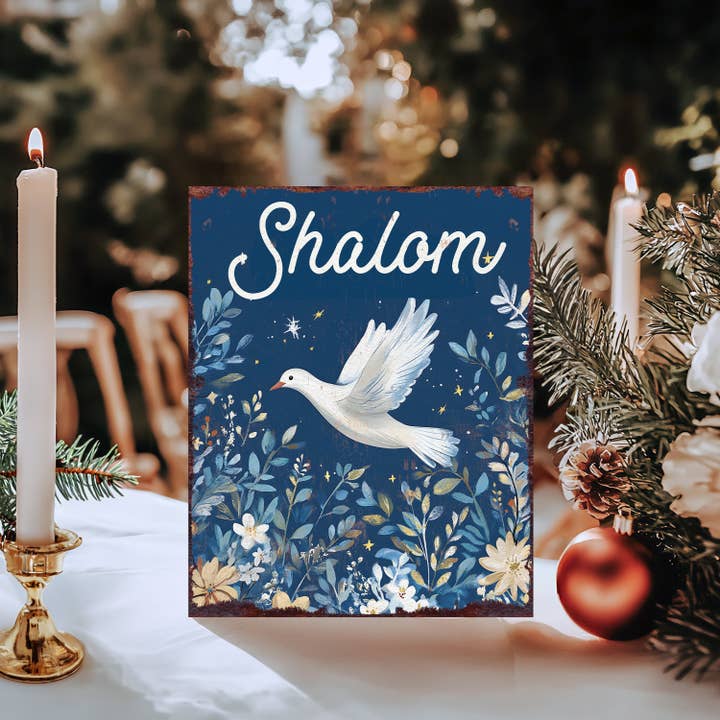 TX USA Corporation - Wholesale Decorative Tabletop Object - 15in Hanukkah Table Decor | Wooden “Shalom” Tabletop Decoration | Indoor Party Decor | 15x12in