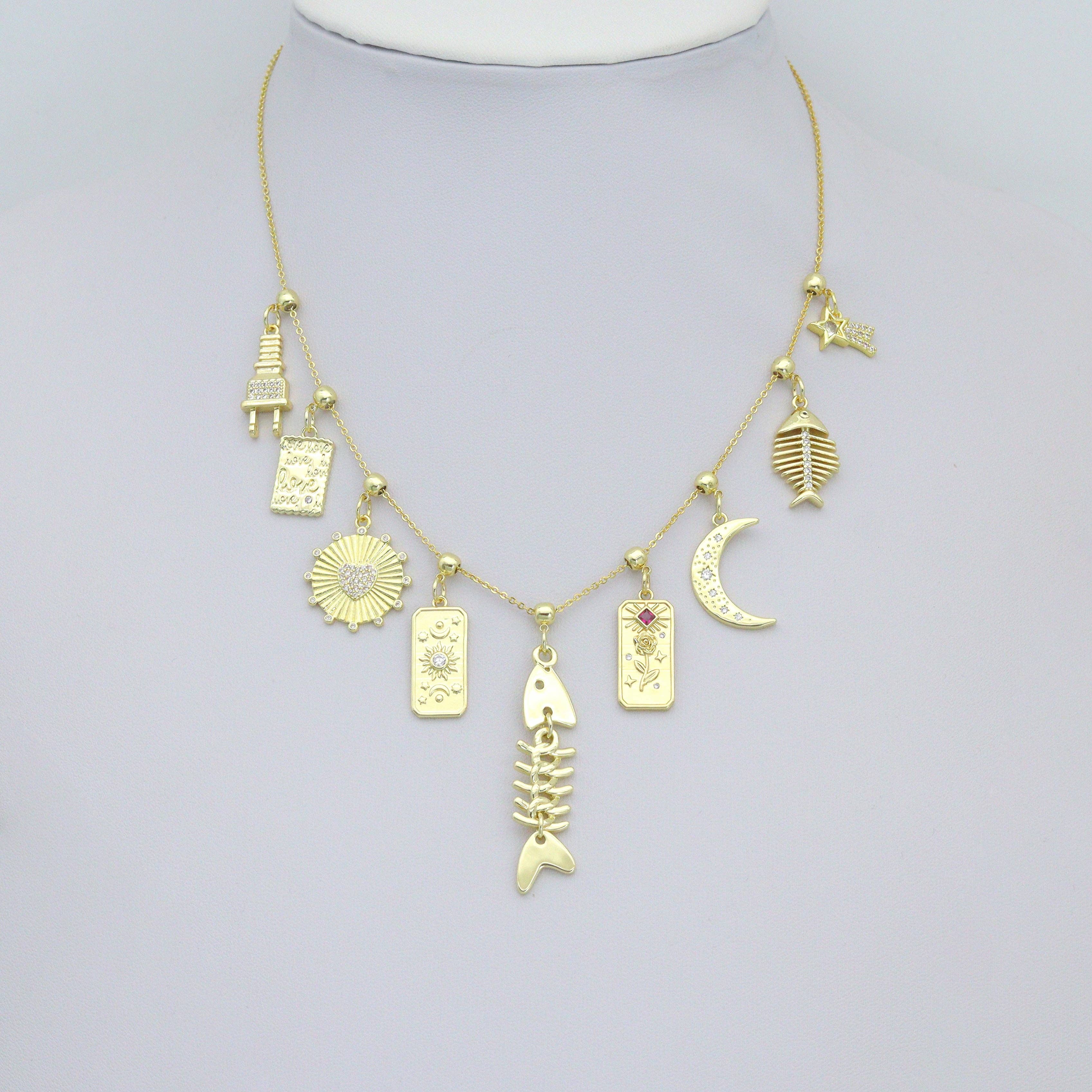 BestBeads&Beyond – wholesale Individual charm/pendant – Clear CZ Gold Star Cresent Moon love plug fishbone rectangle Pendant, Sku#Y10513