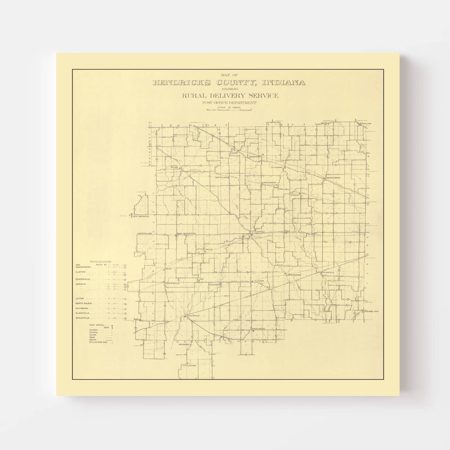 Ted's Vintage Art - Wholesale Map - Vintage Map of Hendricks County, Indiana 19112
