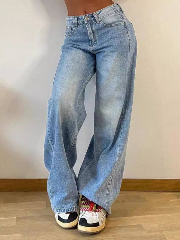 BLUE Loose Wide Leg Split-Joint Jean Pants Bottoms for wholesale on Faire