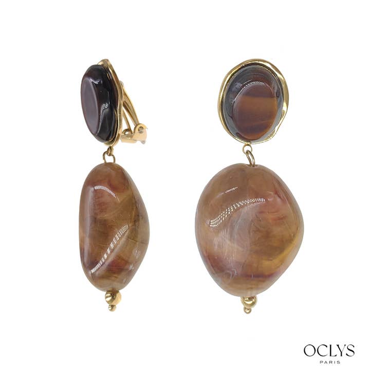 Oclys - Wholesale Clip-On Earrings - Clip-on resin earrings in gold stainless steel Wini4