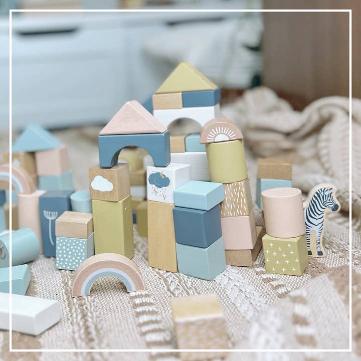 OmaOmaOma! - Wholesale Blocks - Kids Baby - Wooden Building Blocks 70pc - Natural Wood Block Set Ages 2+10