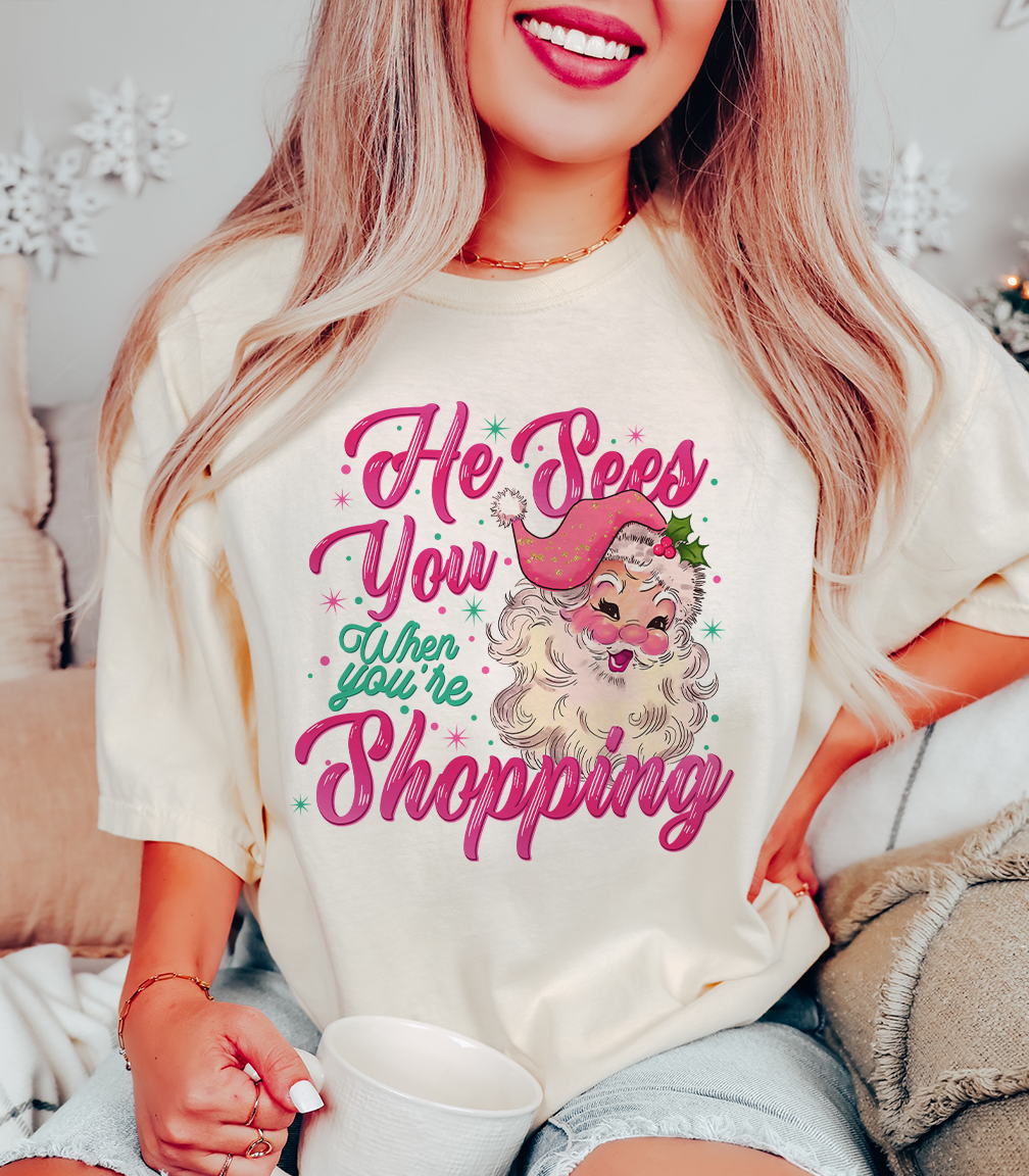 JCoons - Wholesale Screen Printed T-Shirt - Women's - He Sees You When You're Shopping0