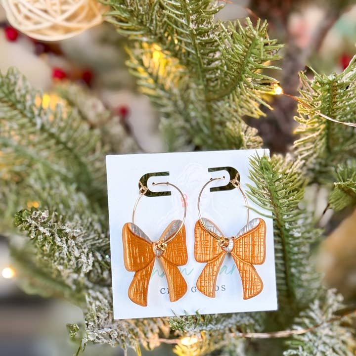 Anam Cara Clay Goods - Wholesale Dangle Earrings - Sparkle Bow Hoops-Polymer Clay Earrings6