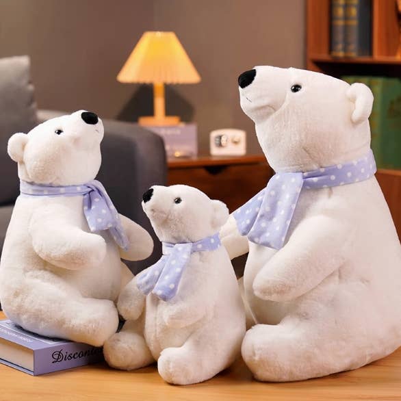 Ours polaire assis de 10" avec écharpe en peluche pour la vente par Sinomd Canada