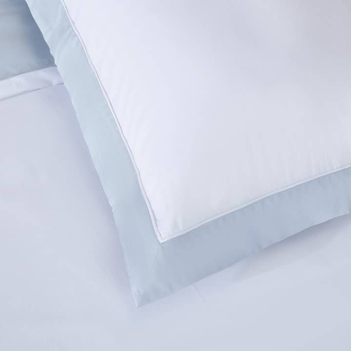 THE COTTON & SILK - Wholesale Bedding Pillowcase/Sham - Long-staple Cotton Euro Sham Set of 2, White + Misty Blue