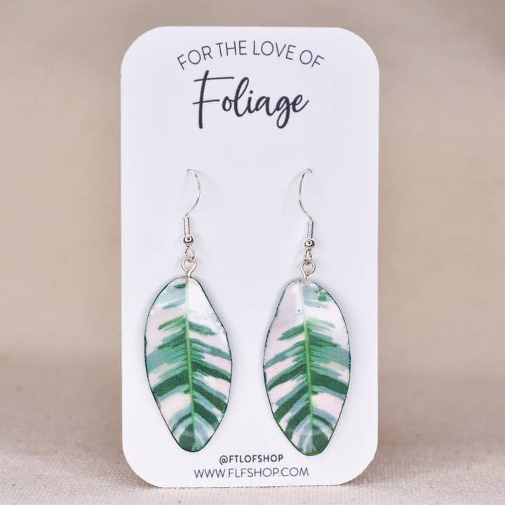Variegated Banana Plant Earrings | Leaf Earrings for wholesale by For the Love of Foliage