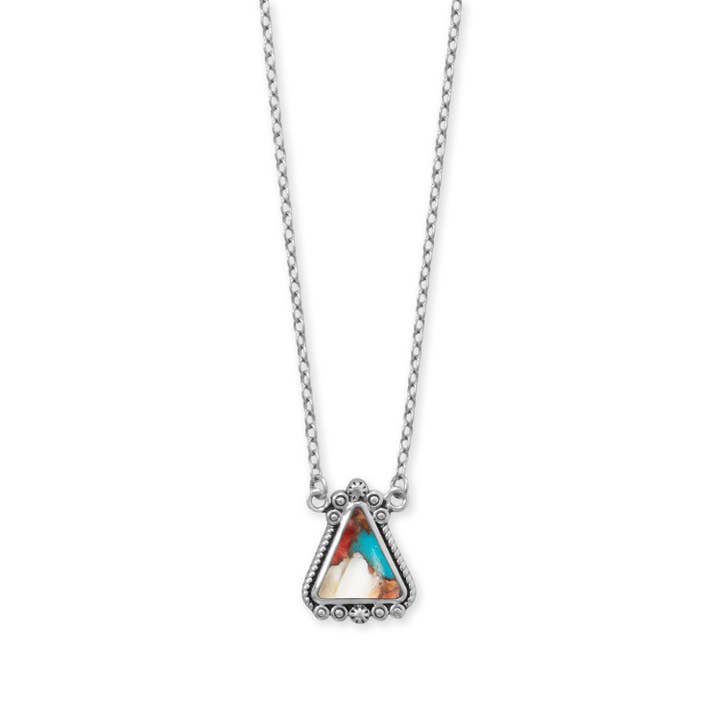 18" + 2" Oxidized Spiny Oyster and Turquoise Necklace for wholesale by Silver Stars Collection