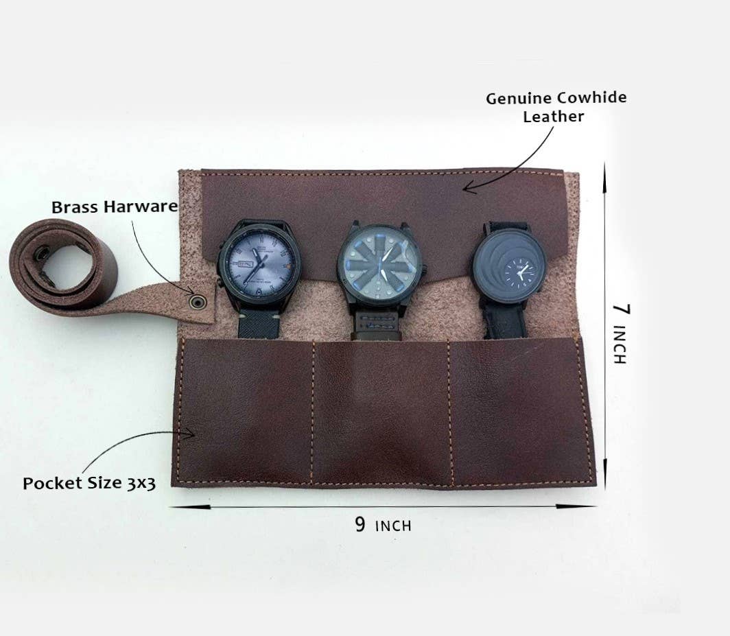 The Master Tanners - Wholesale Watch Band/Strap - Men's - Leather Watch Roll Case 3-Slot Travel Watch Case Gift4