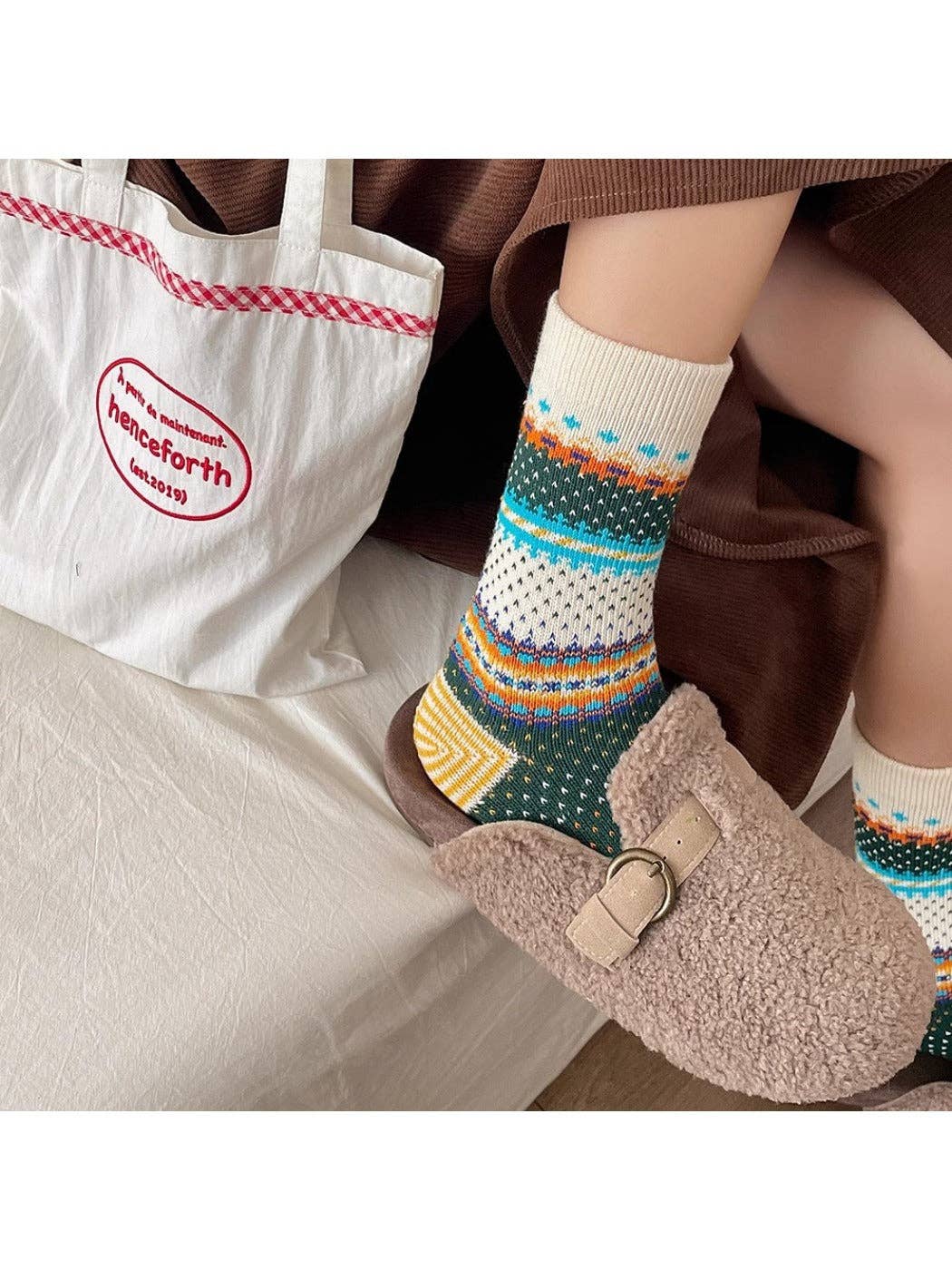 Funkyrel® Atzbranding Limited - Wholesale Socks - Women's - Rufia - Retro Checkered Knit Crew Socks for Winter5