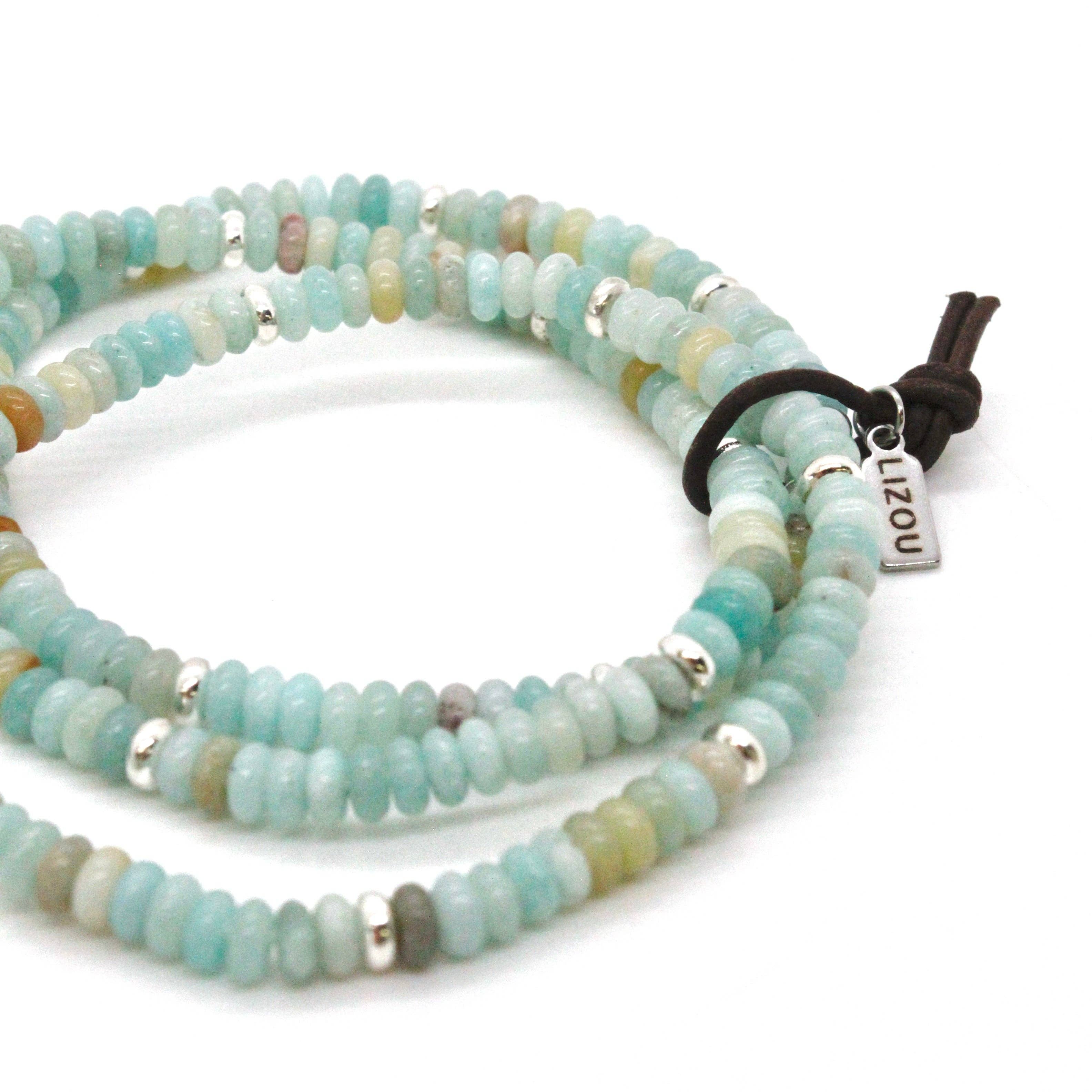 LIZOU - Wholesale Beaded Bracelet - Amazonite + Silver Bracelet Bundle2