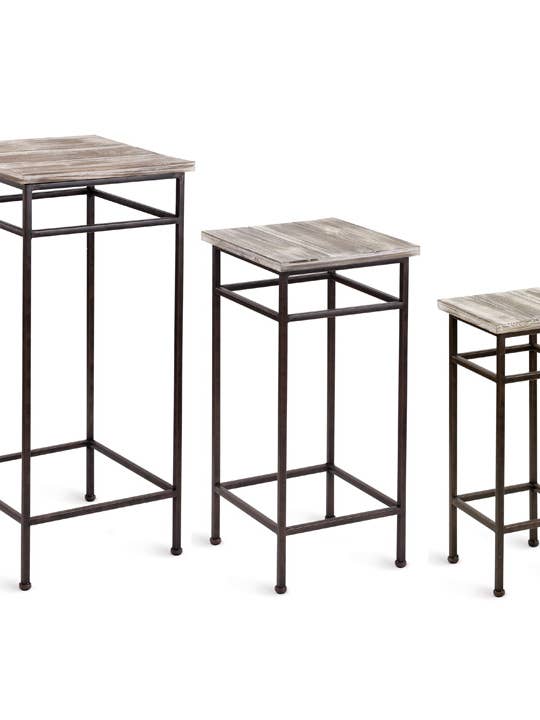 Set of 3 Metal-Leg Display Tables with Wood Tops Item #11357 for wholesale by Napco