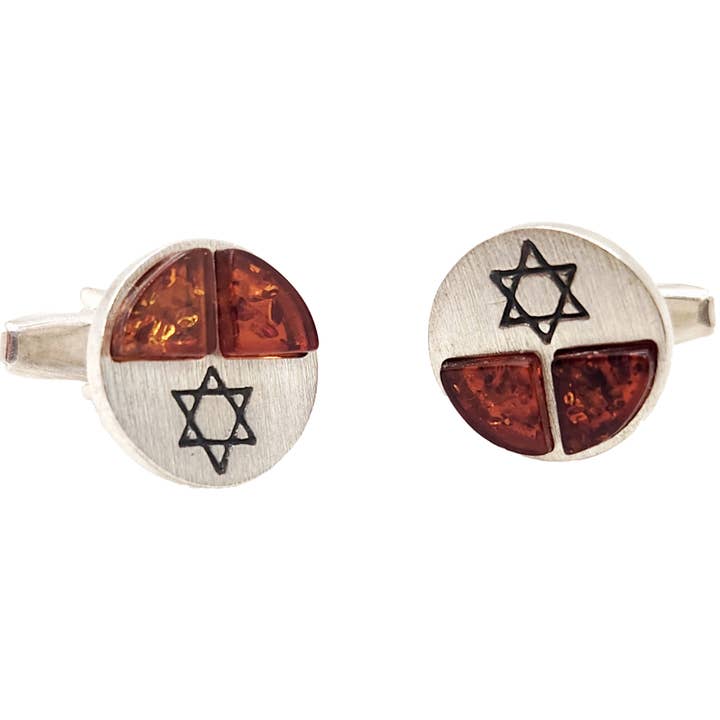 Mia's Polish Treasures - Wholesale Manchetknopen - Heren - Honingkleurige Baltische barnsteen manchetknopen met Joodse ster4