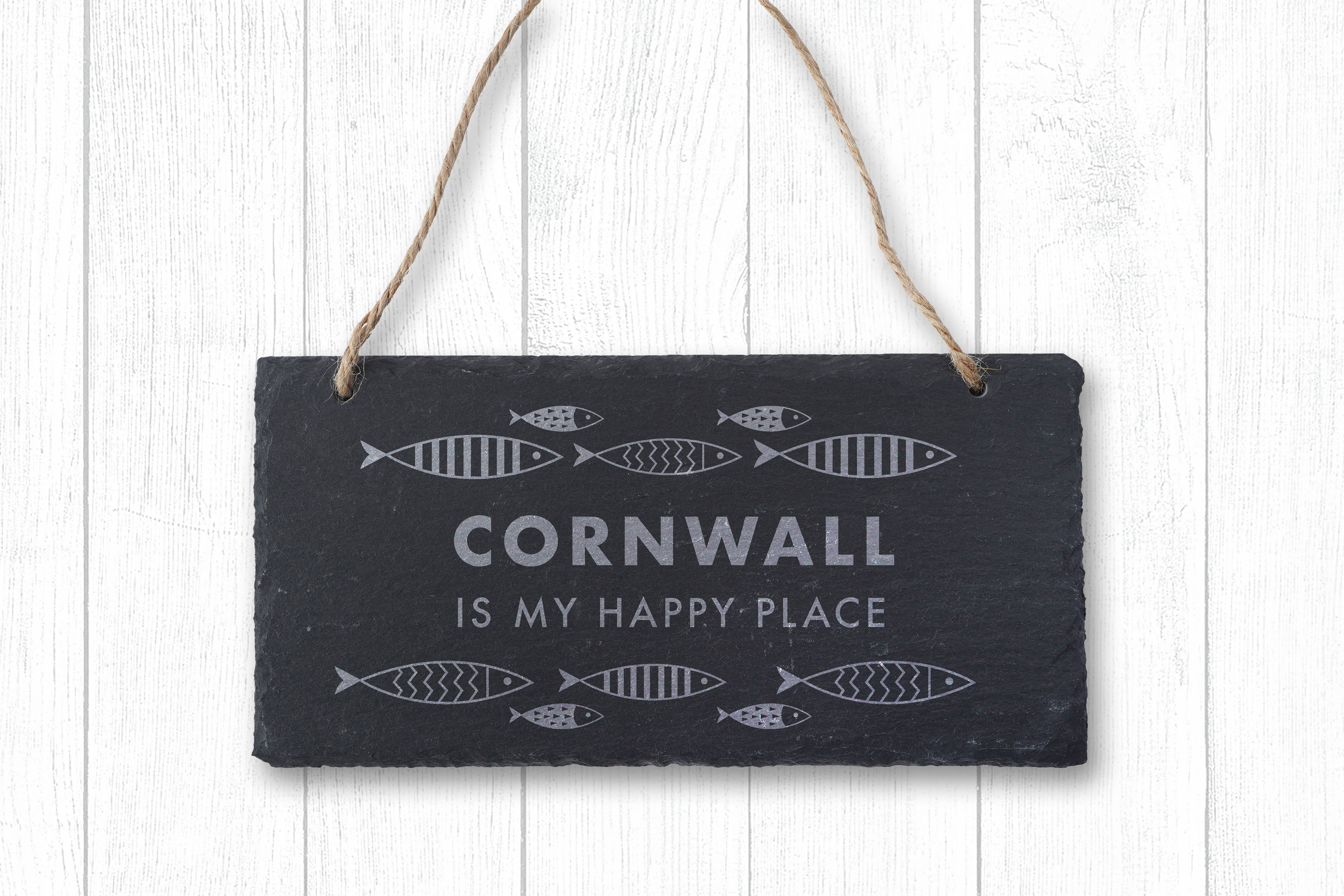 CGB Giftware – wholesale Sign – Cornwall Is My Happy Place - Illustrated Fish Slate Sign0