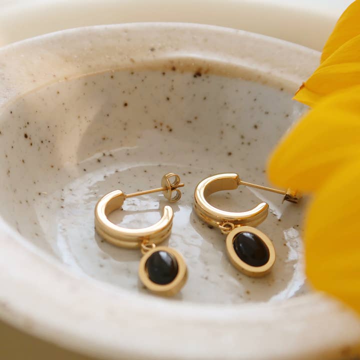 Furano Studio - Wholesale Dangle Earrings - Black Onyx Gemstone Drop Earring, Agate Dangle Earring3