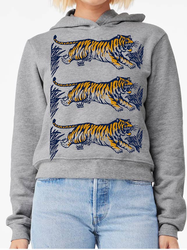 Felpa con cappuccio Leaping Tigers Heather Grey. per la vendita all'ingrosso da parte di LUCKY FISH