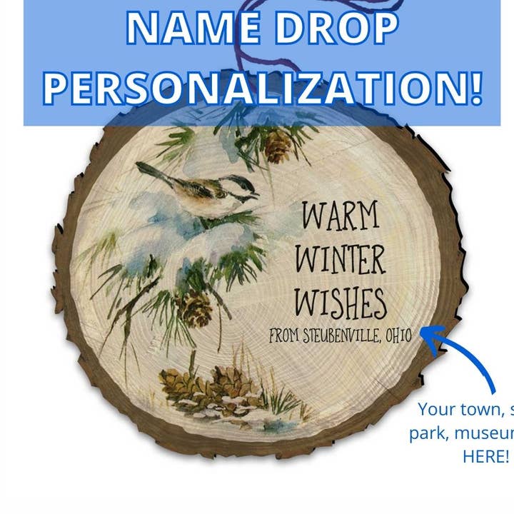 Nelson Gifts Wholesale - Wholesale Ornament - PERSONALIZED "Warm Winter Wishes" Birds Wood Ornament0