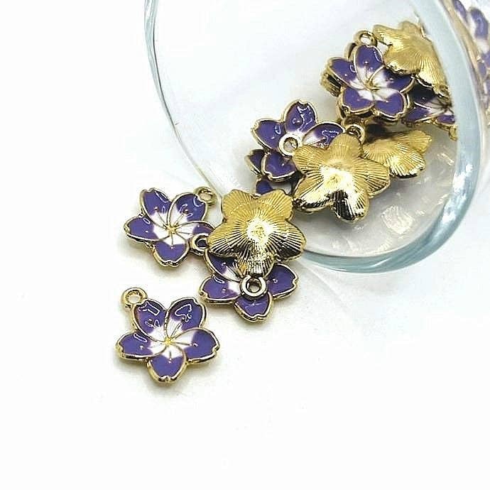 Purple and White Flower Charms, 16x13.5mm for wholesale by Guerrilla Charm