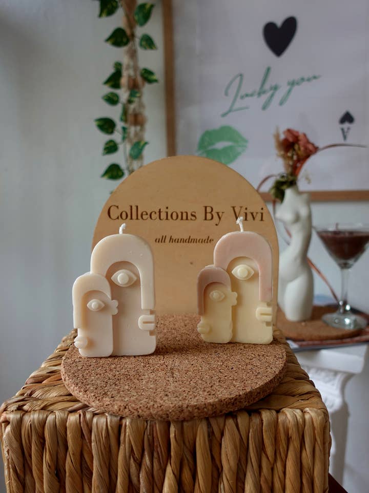 Handmade Abstract Face Candle Set (2) | Modern Art Soy Wax C for wholesale by Collections By Vivi