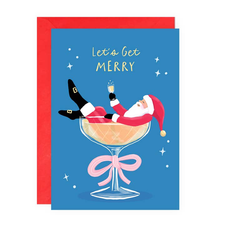 Funny Christmas Card - Champagne Santa - UK Designed for wholesale by Painted Parasol Studio