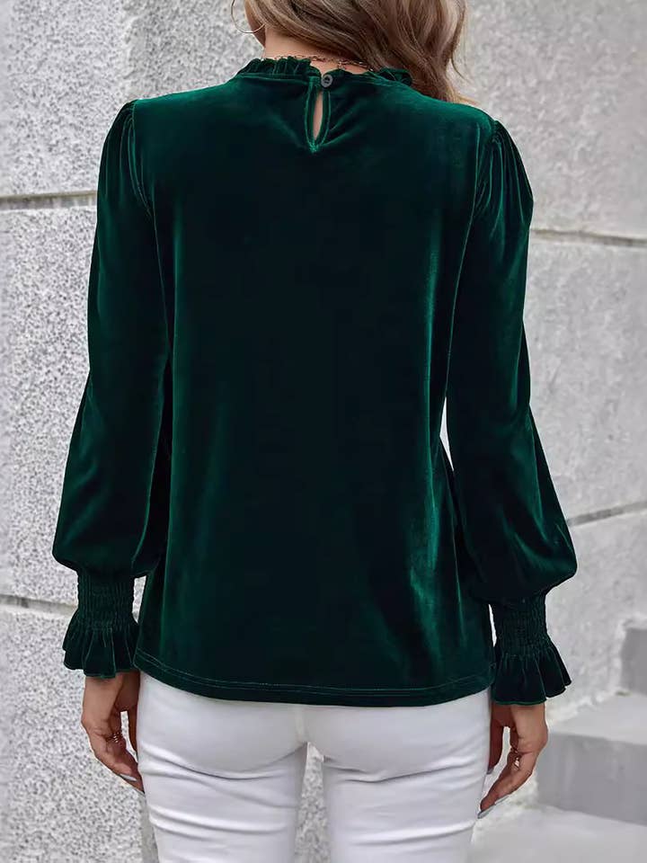 Green Velvet Long Sleeved Shirt With Drawstring Cuffs for wholesale on Faire2