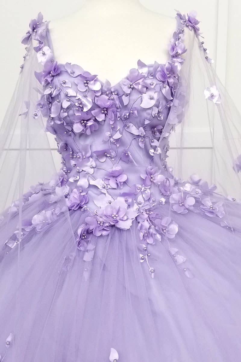 Chicas – Vestido comprido - Mulher por atacado – Vestido de Quinceanera com Flores e Capa com Abertura CHF301813