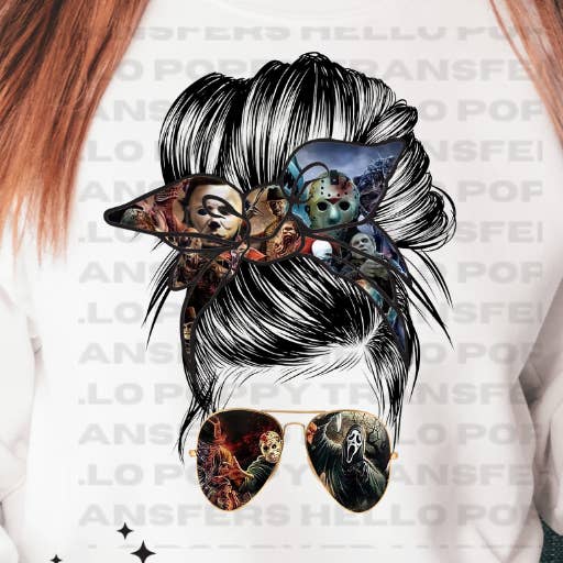 Mama DTF, film d'horreur Halloween Messy Bun pour la vente par Hello Poppy Transfers