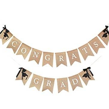 Burlap Congrats Grad Banner for Party Decorations for wholesale by Mandala Crafts