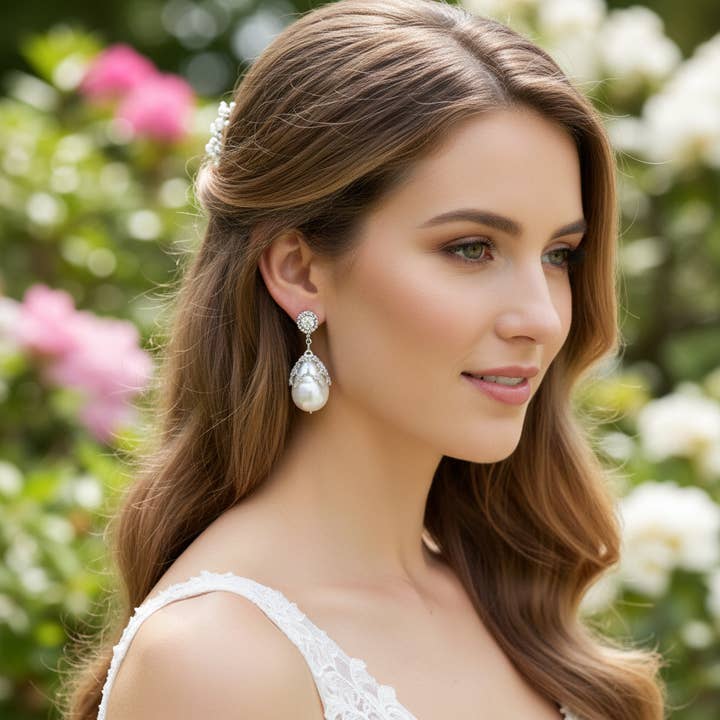 CZ COLLECTION - GATSBY INSPIRED EARRINGS - CZER872 SILVER for wholesale by Athena Bridal Jewellery