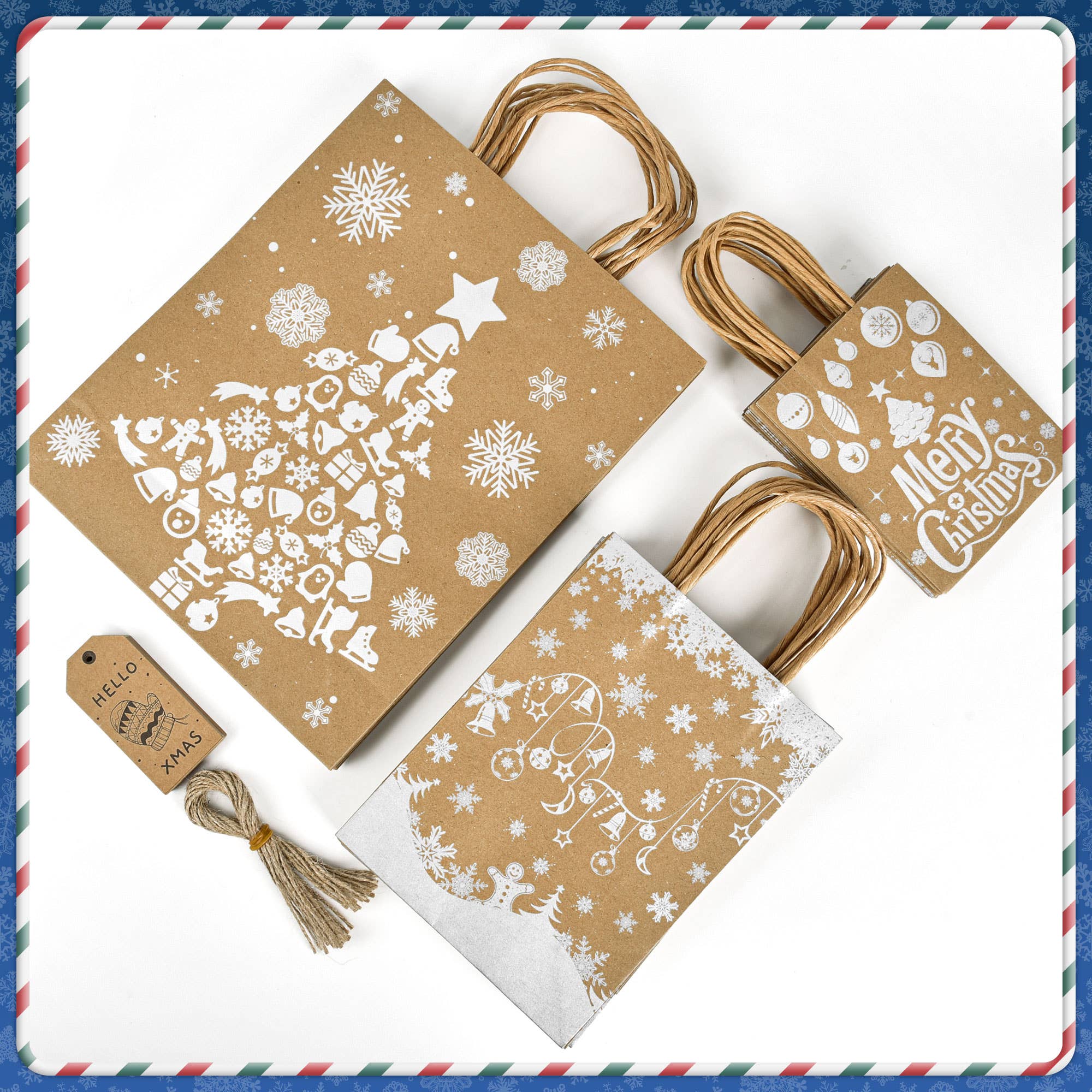 Fun Little Toys - Wholesale Gift Bag Set/Pack - 24PCS Christmas Gift Bags: Eco-friendly Kraft, 3 Sizes3