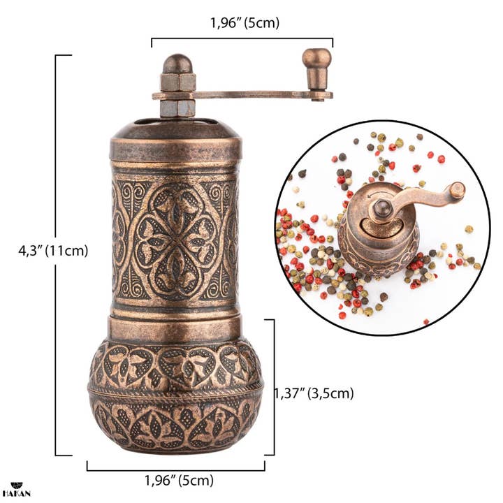 Hakan - Wholesale Pepper Mill - Copper Black Pepper Grinder, Refillable Spice Mill, 4.3 in2