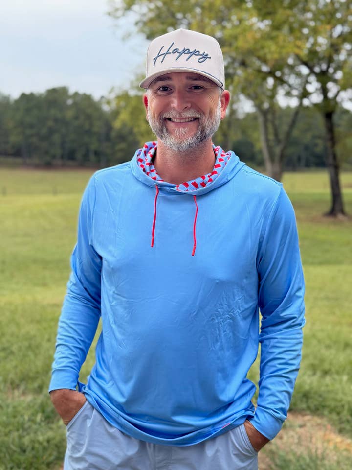 Oxford Powder Blue and Red State Performance Hoodie for wholesale by Happy By Rachel, LLC