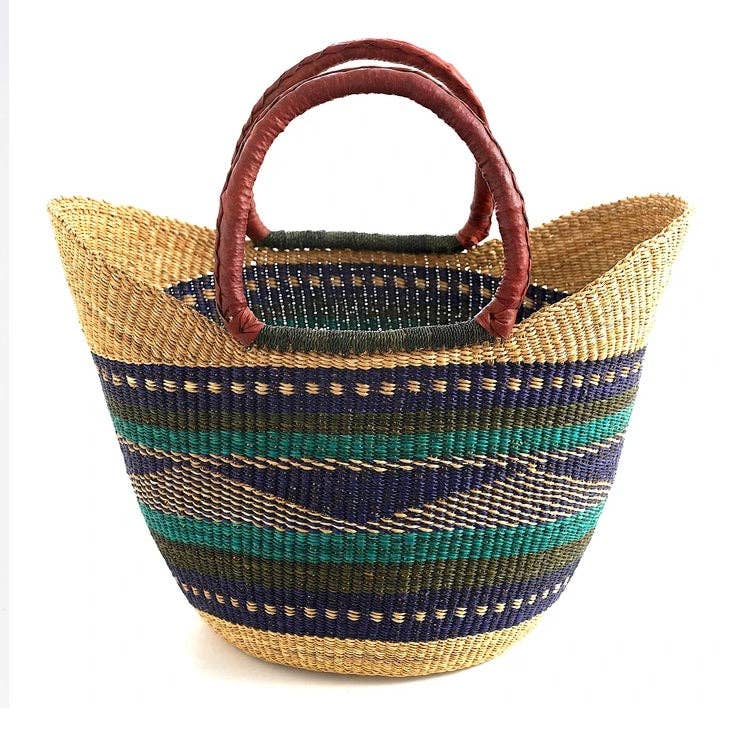 The African Home Goods - Wholesale Beach Bag - Green & Blue U-Shopper Ghana Beach Tote Bag/Basket0
