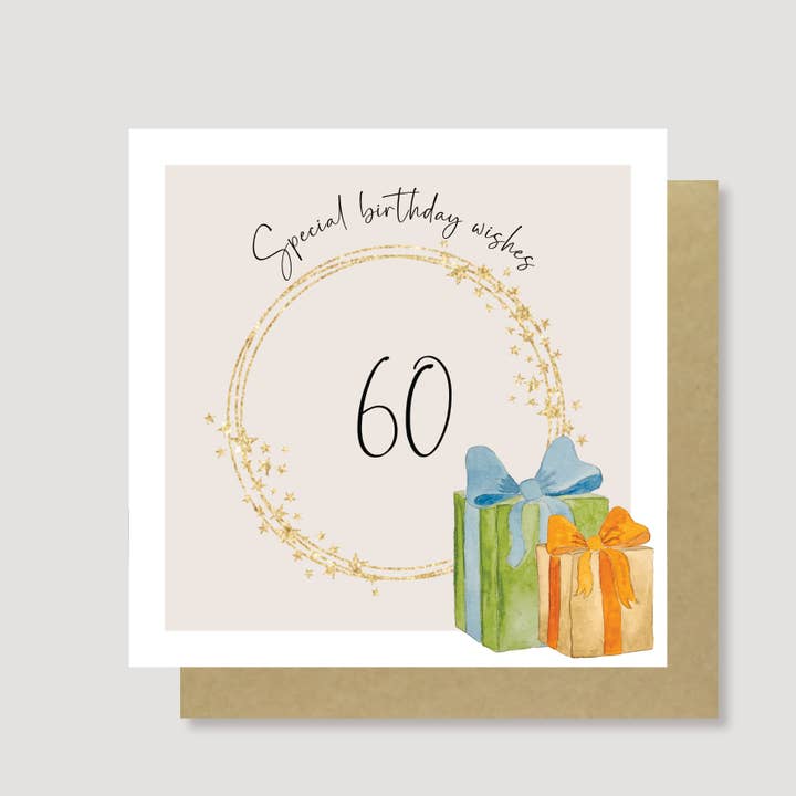 Hand-Painted 60th Milestone Birthday Card – Eco-Friendly for wholesale by Heather Trefusis Art - Greeting Cards (*US Duties Paid*)