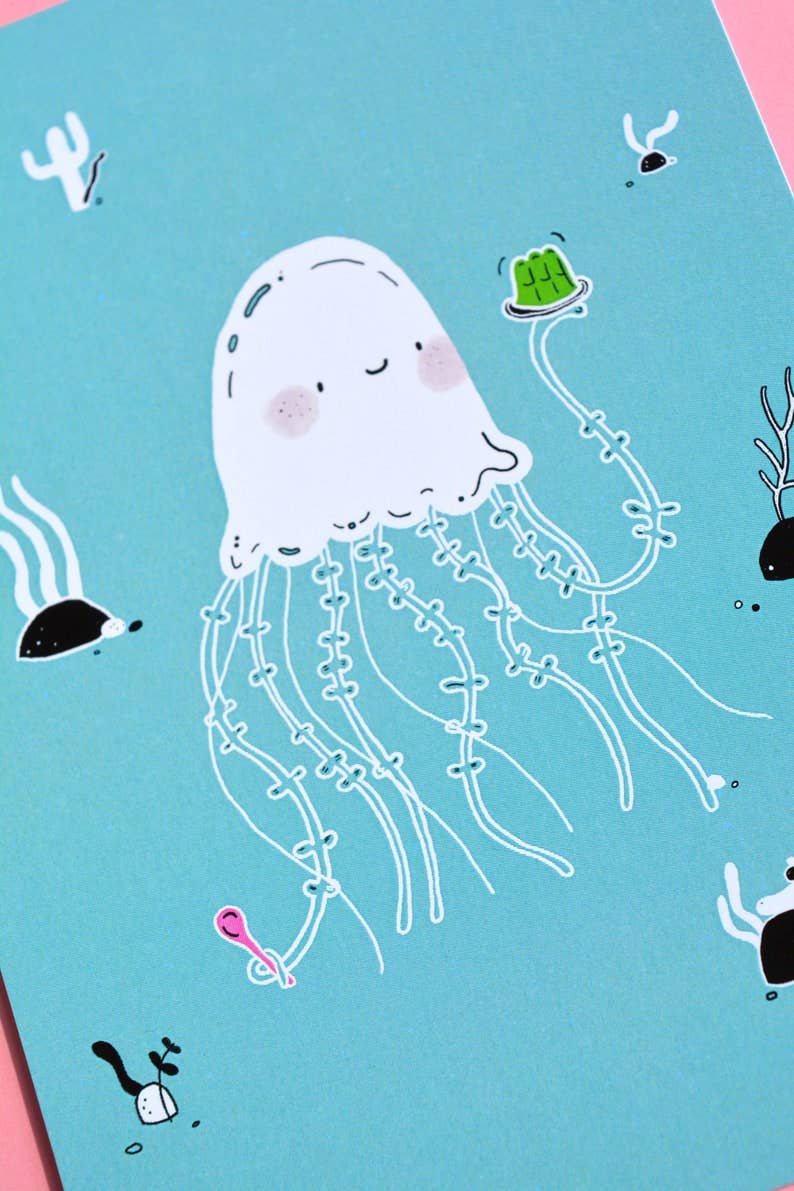 Bloemkolie - Wholesale Postcard - Jellyfish loves Jell-O postcard / Funny illustration Cute1