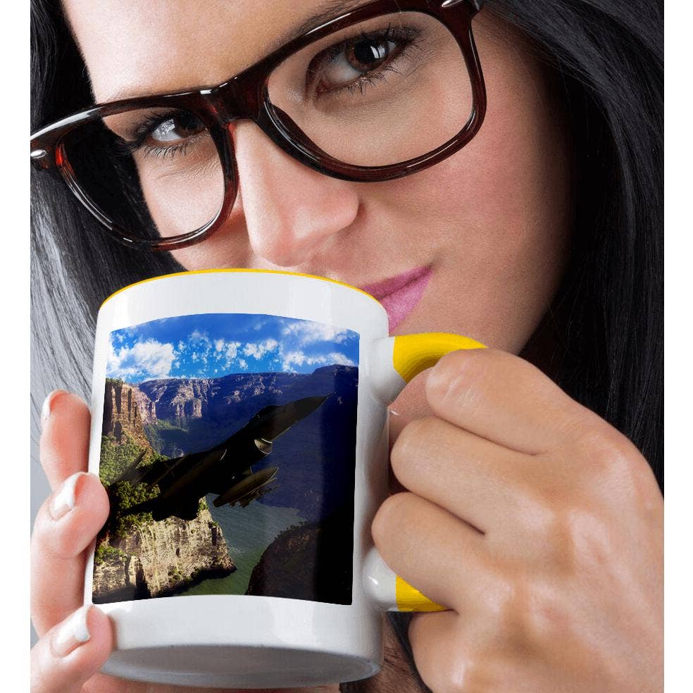 3dRose - Wholesale Coffee Mug - 3dRose, F-16 Fighting Falcon flies trough a mountain landscape, Mug1