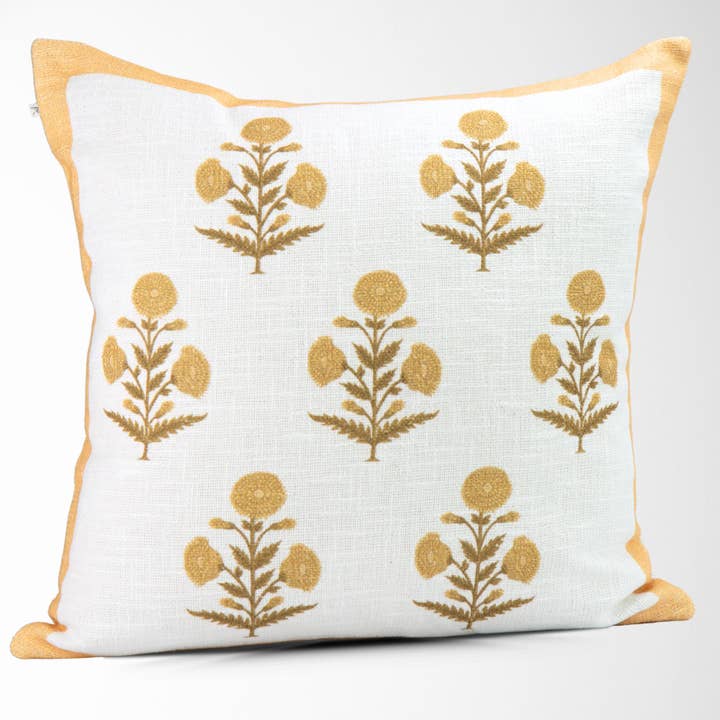 Seraphina Gold Mughal Flower Pillow - Elegant, Decorative for wholesale by Tajik Home LLC