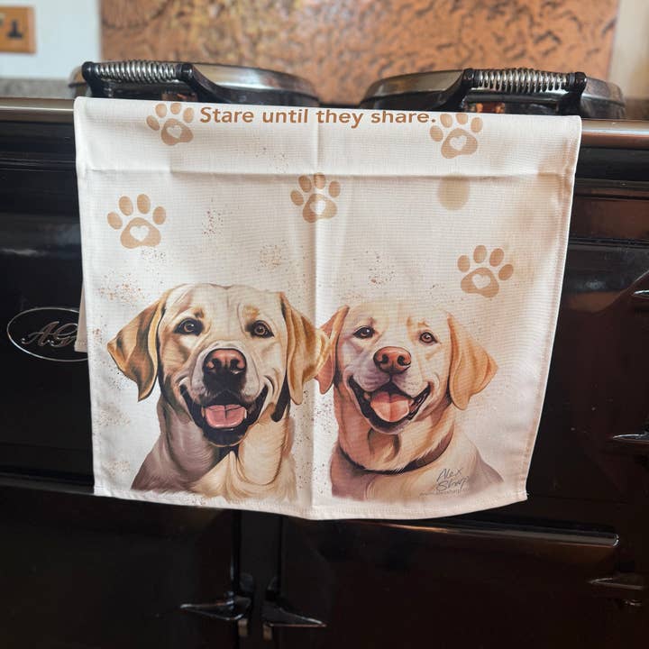 Yellow labrador Tea Towel 100% cotton for wholesale by Alex Sharp