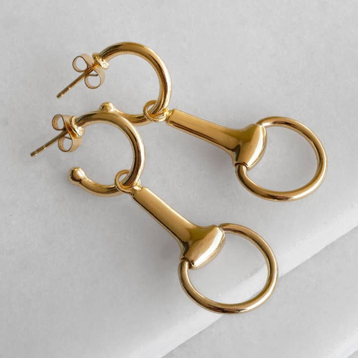 URBAN-EQUESTRIAN - Wholesale Dangle Earrings - Odeza - Equestrian Horse Bit Earring in 14K Gold on Sterling Silver0