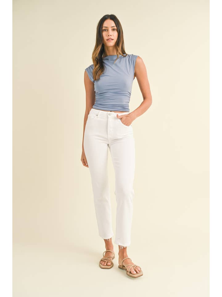 JUST BLACK DENIM - Wholesale Jeans - Women's - BP455J - WHT - Hem Detail Comfort Straight