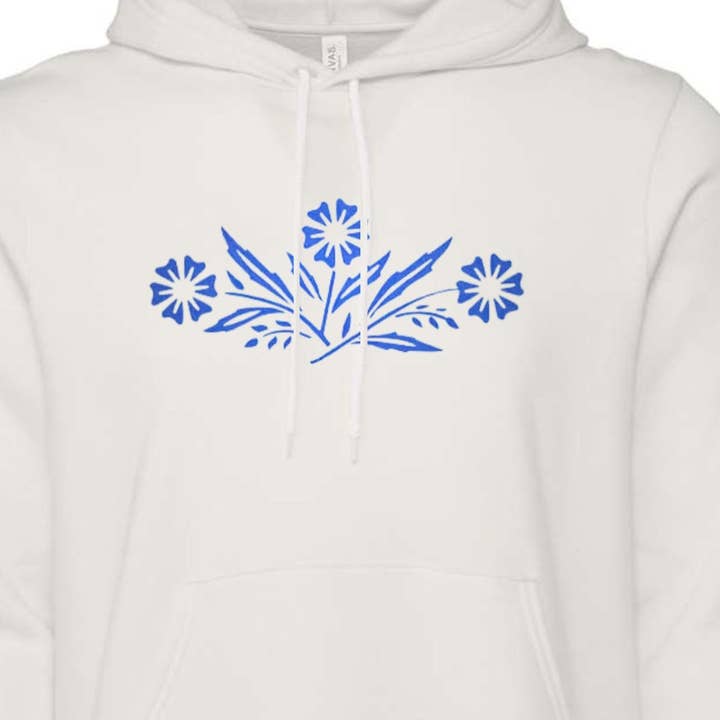 Hooded Sweatshirt - Vintage Blue Cornflower Pattern for wholesale by Uff Da Boutique