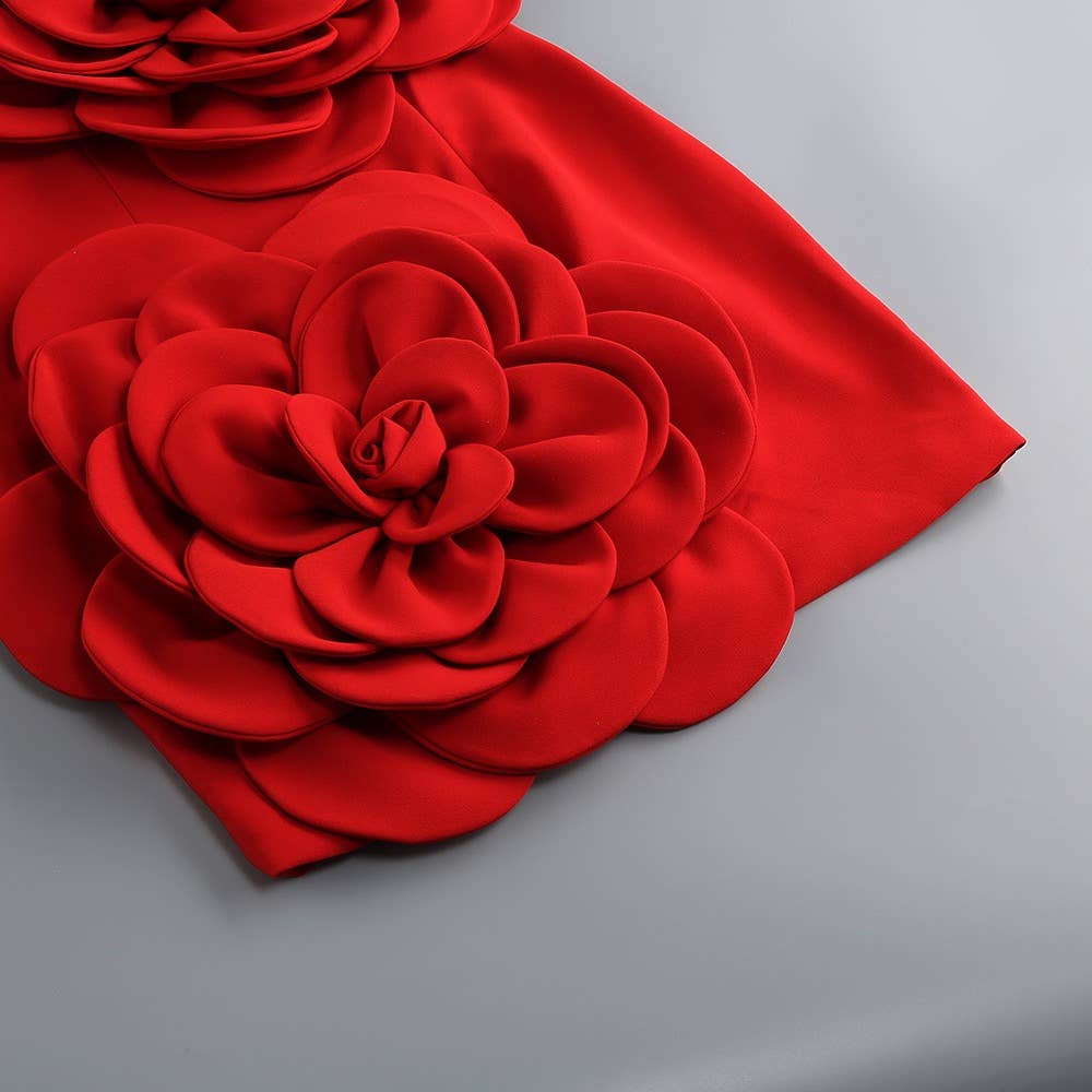 Productseeker - Wholesale Dress - Women's - DR0127 Red 3D Flower Tube Dress - Bold Elegance3