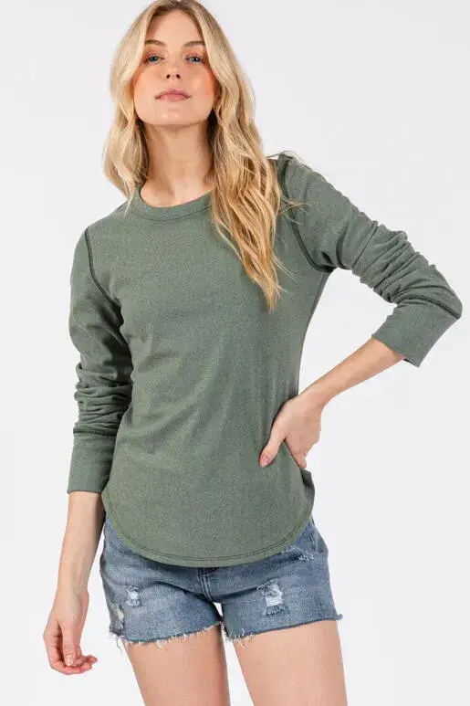 Final Touch - Wholesale Knit Top - Women's - Brushed Ribbed Fitted Long Sleeve Top - NT3128017