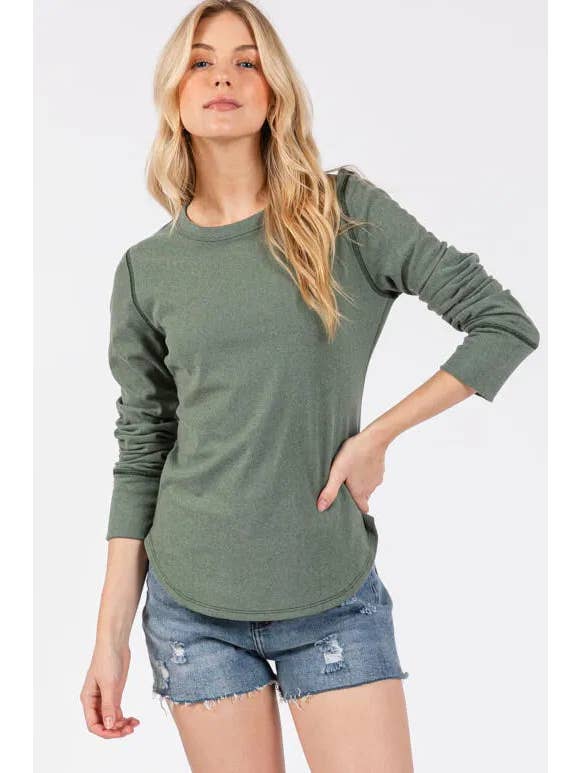 Final Touch - Wholesale Knit Top - Women's - Brushed Ribbed Fitted Long Sleeve Top - NT3128017