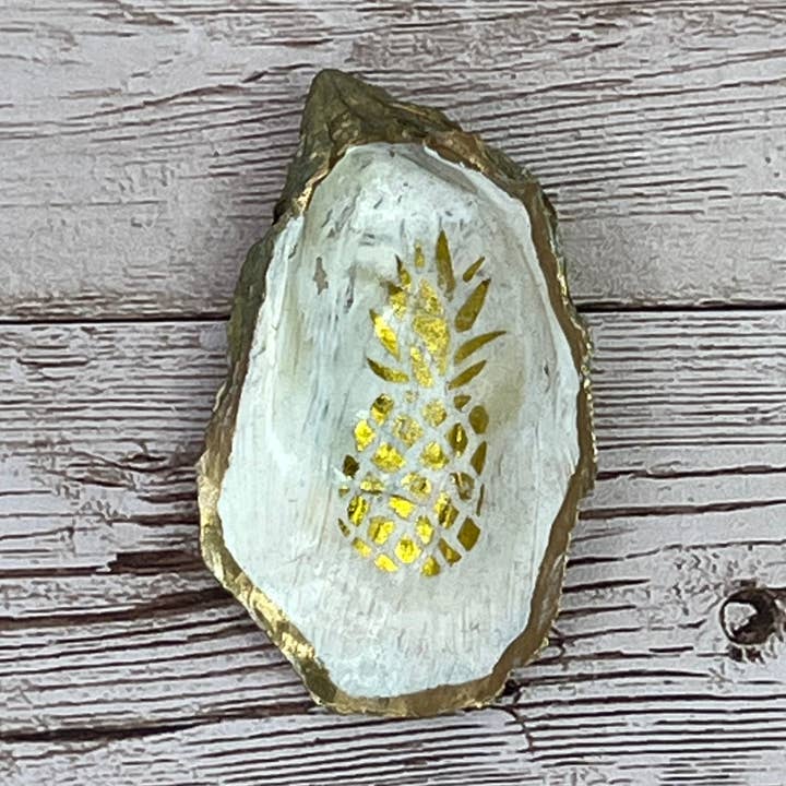 Mini Oyster Shell Ring Dish with Pineapple for wholesale by Zo Pi Designs