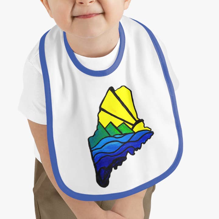 Babete Jersey com Contorno do Maine, Ondas, Montanhas e Design de Sol por atacado de Oceane's Echo