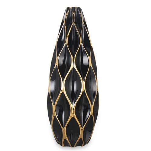 Elegant sort keramisk vase med guld accenter for engroshandel hos Amazing Rugs